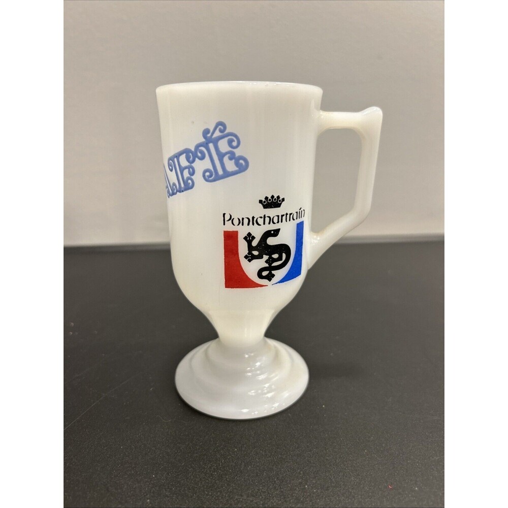 Vintage Pedestal Milk Glass Le Cafe Pontchartrain Detroit Hotel Mug